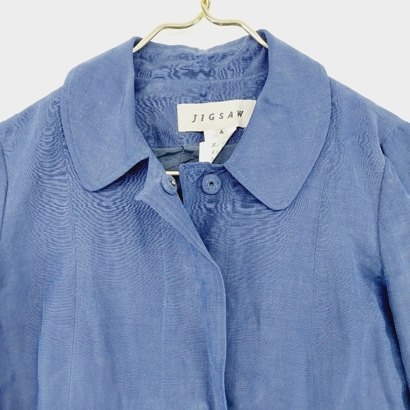 Jigsaw Blue Silk Hemp Blend Flap Pockets Victorian Collared Blazer P2959 - Picture 2 of 8